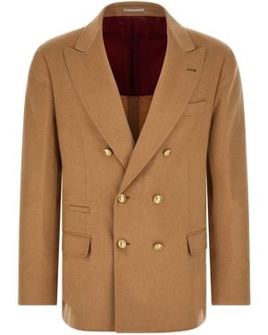 Brunello Cucinelli Double-Breasted Camel Blazer - Brown