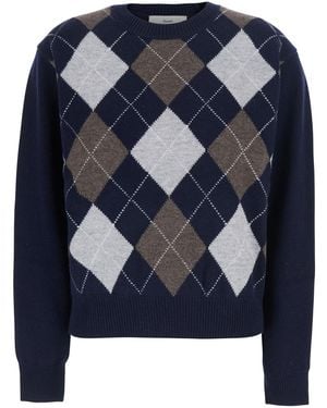 DUNST Argyle Crewneck Sweater Wool Top - Blue