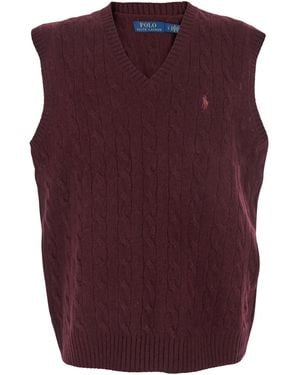 Polo Ralph Lauren Bordeaux Sleeveless Vest With V Neck And Pony Embroidery On The Front - Purple