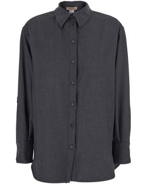Twinset Shirt With Classic Collar And Logo Plaque On The Rear - Gray