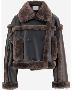 Stand Studio Kristy Synthetic Leather Jacket With Fur Details - Black