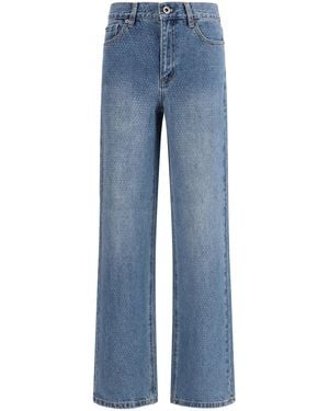 Self-Portrait Straight-Leg Jeans With All-Over Rhinestones Cotton - Blue