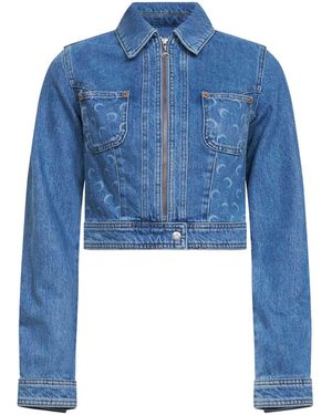 Marine Serre Organic Denim Cropped Trucker Jacket - Blue