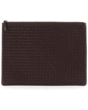 Dragon Diffusion Leather Woven Design Clutch With Top Zip Closure For - Brown