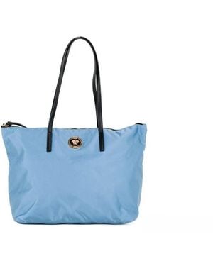 Versace Portuna Medusa Medium Cornflower Nylon Leather Tote Bag Purse - Blue