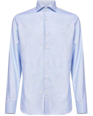 D 40 Light Micro Pattern Jacquard Cotton Shirt - Blue