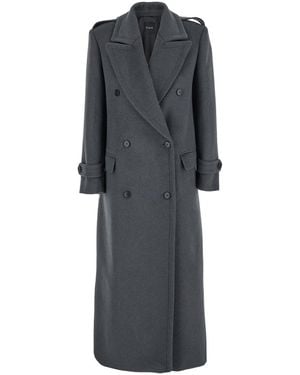Plain Double-Breasted Coat With Wide Notched Revers - Gray