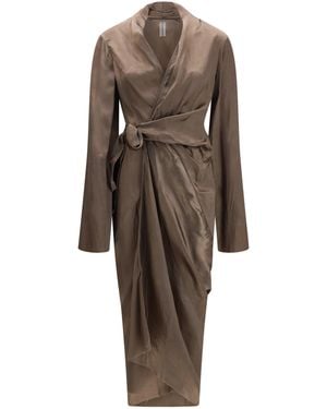 Rick Owens Asymmetric Wrap Dress With Knot Fastening Cupro - Brown