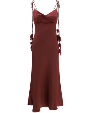 Self-Portrait Satin Flower Midi Dress - Red
