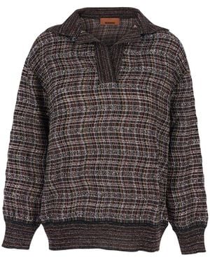 Missoni Sweater With Wide Collar And All-Over Zigzag Pattern - Gray