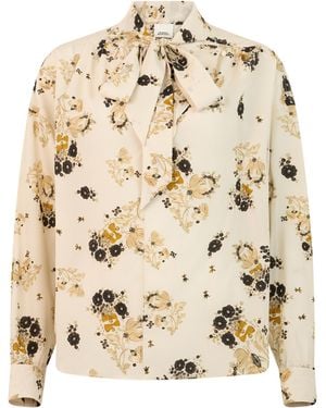 Isabel Marant Long-Sleeve Shirt With Bow Silk Blouses - Natural