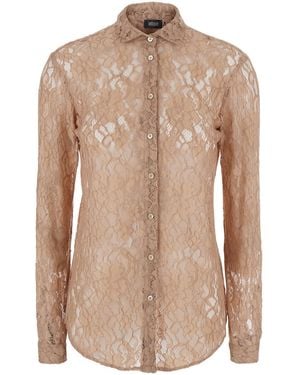 Le Plain Shirt With Lace Embroidery, Blouses - Natural
