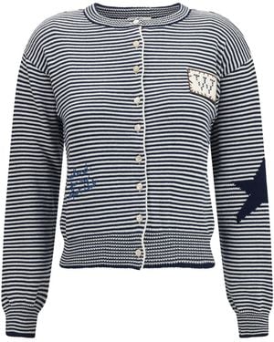 Weekend by Maxmara Cotton Knit Cardigan With Intarsia Cotton; Polyester Jacket - Blue