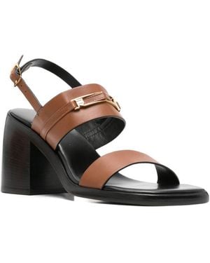 Sergio Rossi Leather Heel Sandals - Natural