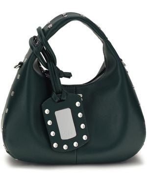 Ganni Mini Studded Hobo Handbag Shoulder Bags - Black