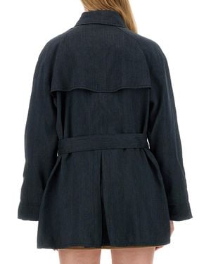 Fay Short Trench Linen Viscose & Raincoats - Blue