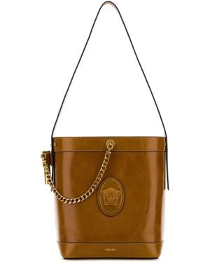 Versace Camel Leather Bucket Bag - Brown