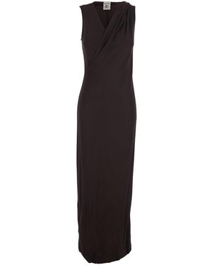 Semicouture Long Dress Fluid Viscose Jersey With V-Neck And Sleeves - Brown