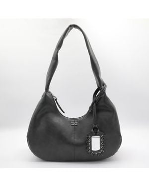 Ganni Leather Hobo Medium Shoulder Bag - Black