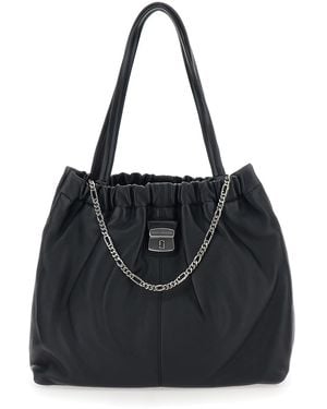 Marc Jacobs The Tote Shoulder Bag With Chain Detail On The Front And Drawstring Closure - Black