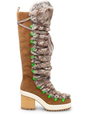 Hogan Fur-Trimmed Lace-Up Knee-High Boots - Natural
