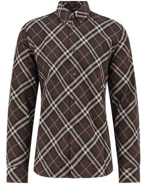 Burberry Cotton Shirt With Check Motif - Black