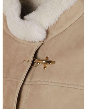 Fay Leather Shealing Cape - Natural