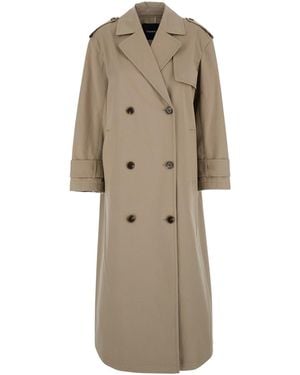 Theory Double-Breasted Trench Coat With Notched Revers And Shoulder Pads - Natural