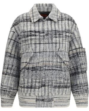 Missoni Oversized Check Wool-Blend Bomber Jacket - Gray