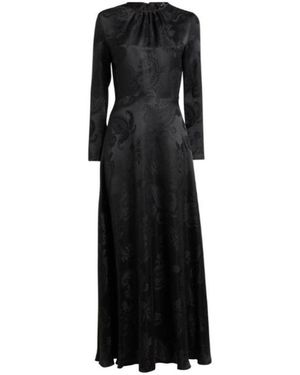 Etro Fluid Silk-Viscose Blend Jacquard Fabric Flared Maxi Dress With All-Over Floral Paisley Pattern - Black