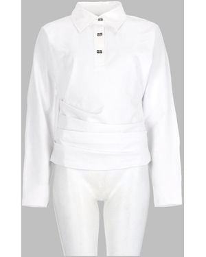 Ganni Jersey Polo Shirt With Ruched Detail Organic Cotton T-Shirts And Polos - White