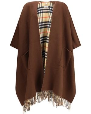 Burberry Reversible Check Wool Cashmere Cape - Brown