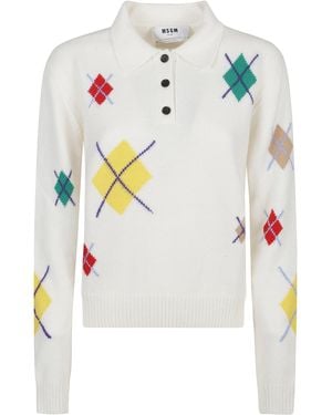 MSGM Polo With Collar And Small Bottons - White