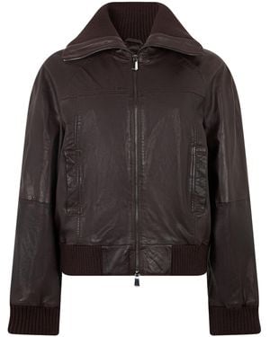 Pinko Leather Jacket With Knit Inserts - Black