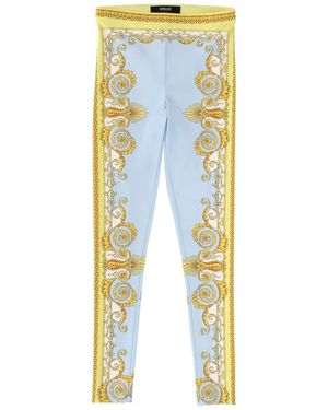 Versace Leggings With Baroque Print - Blue