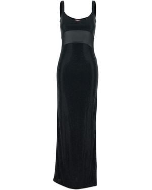 Twentyfourhaitch Long Anse Dress With Thin Straps And Applied Rhinestones - Black