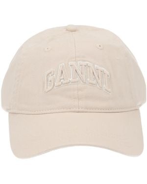 Ganni Baseball Hat With Logo - Natural