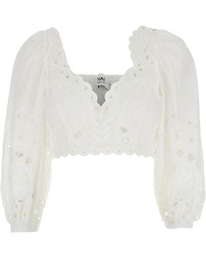 Charo Ruiz 'Luna' Top With Deep Neckline And Intricate Embroidery - White
