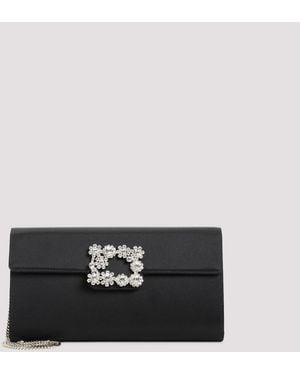 Roger Vivier Envelope Flap Flower Buckle Handbag - Black
