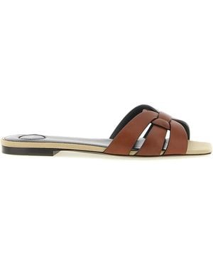 Saint Laurent Calfskin Slides Shoe - Brown