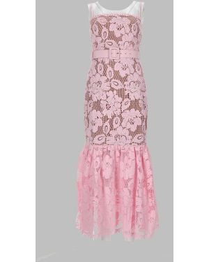Self-Portrait Midi Crochet Dress Polyester - Pink