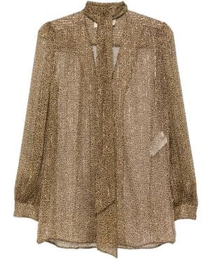 Valentino Silk Pussy-Bow Blouse With Leopard Print Shirt - Brown