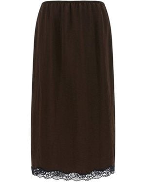 Twinset Froissé Satin With Lace Hem Skirt - Brown
