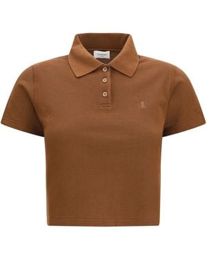 Saint Laurent Cassandre Short Cotton Piqué Polo Shirt - Brown