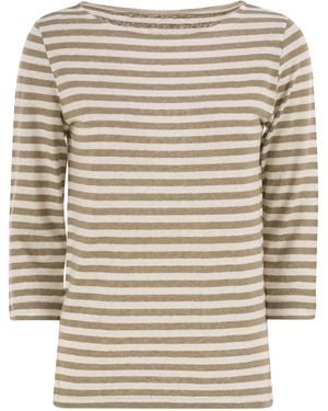 Majestic Filatures Striped Linen Boat Neck T-Shirt - Natural