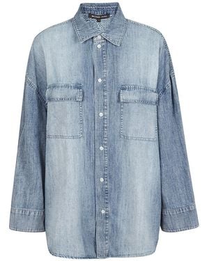 Michael Kors Oversized Cotton Chambray Shirt - Blue