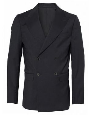 Low Brand Regular-Fit Wool Double-Breasted Blazer With Peak Lapel And Central Back Slit - Blue
