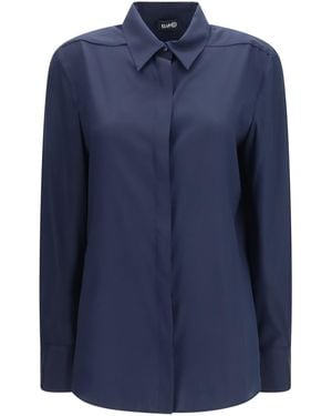 Ella Silk Shirt With Back Gathering Silk; Elastane - Blue