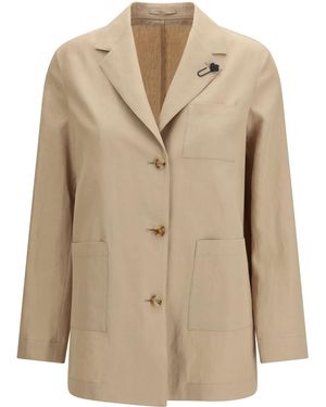 Lardini Single-Breasted Wool And Cotton Jacket - Natural
