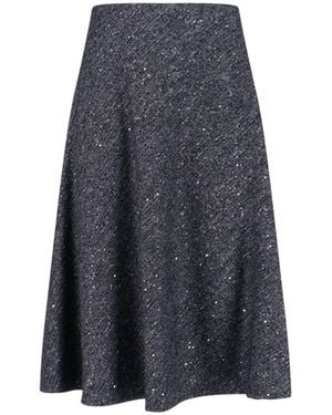 Tagliatore Flared Skirt With Textured Fabric And Sequined Detail - Blue